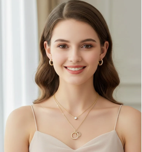 Double Ring Sparkle Pendant Set