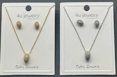 Oval Sparkle CZ Pendant Set