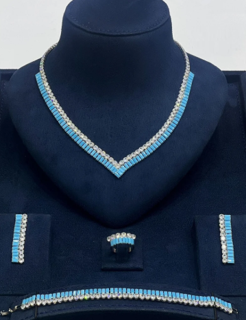 Turquoise V-Cut Crystal Jewelry Set