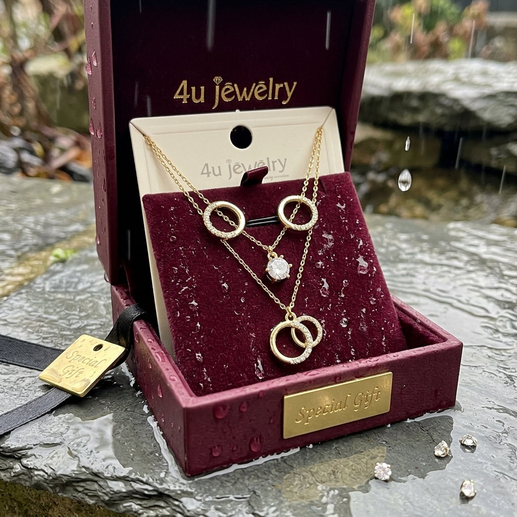 Double Ring Sparkle Pendant Set