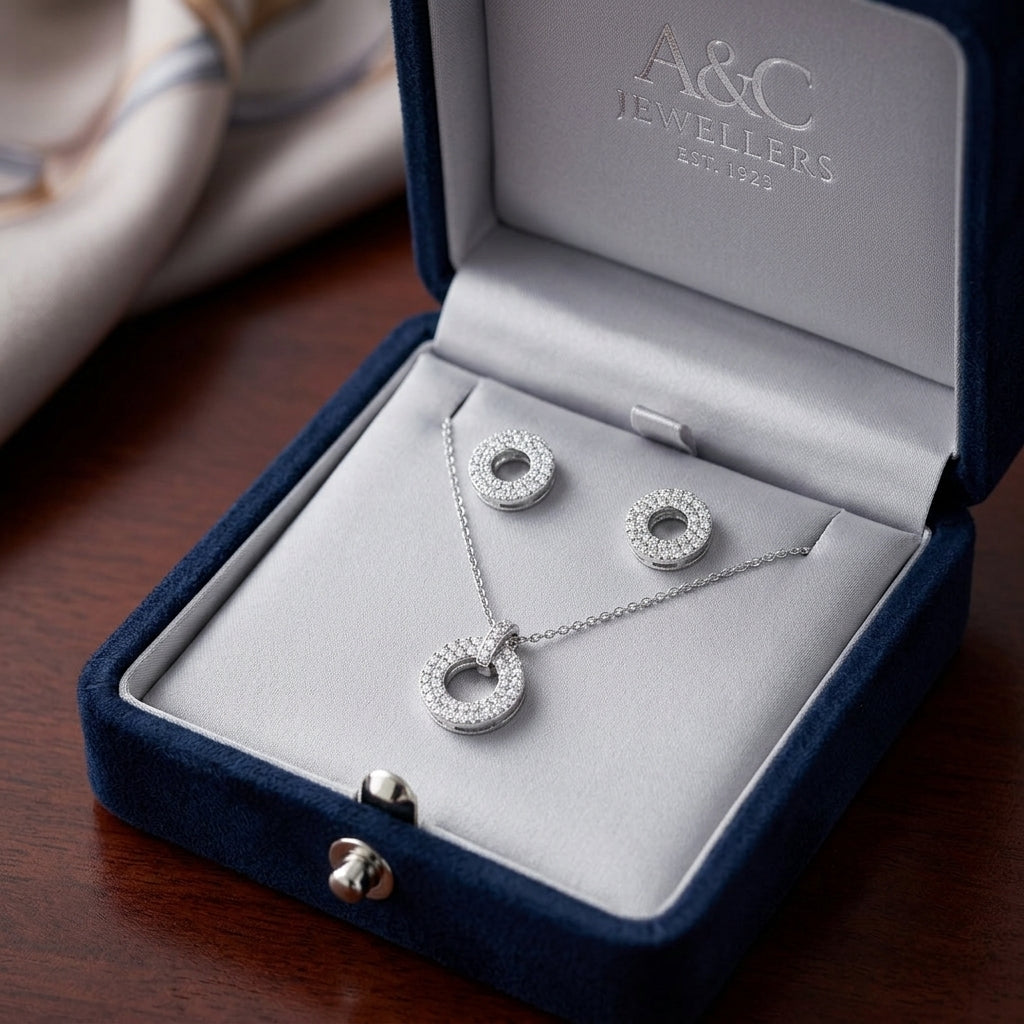 Radiant Circle Halo CZ Pendant Set