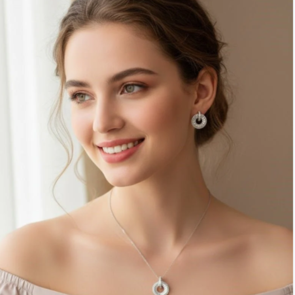 Radiant Circle Halo CZ Pendant Set