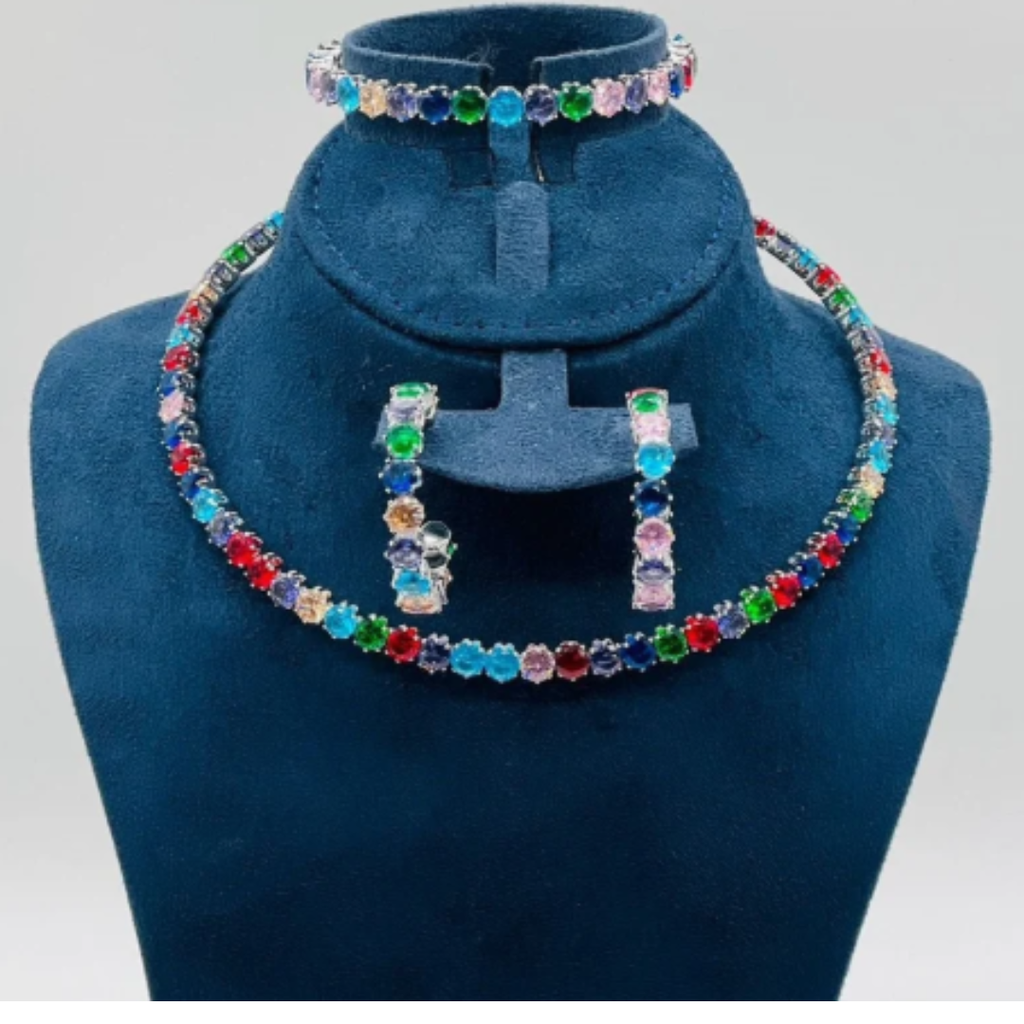 Multicolor Crystal Choker Jewelry Set