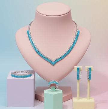 Turquoise V-Cut Crystal Jewelry Set