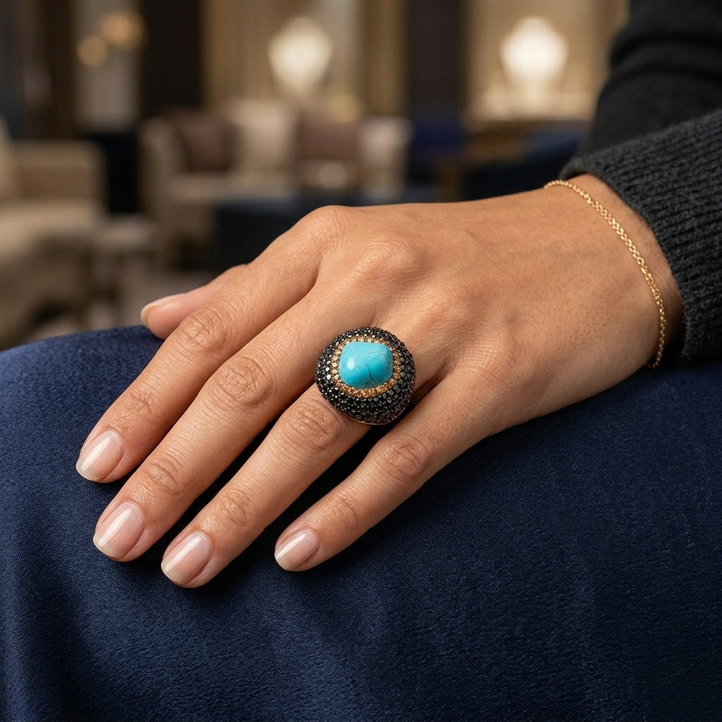 Turquoise Crystal Dome Statement Ring